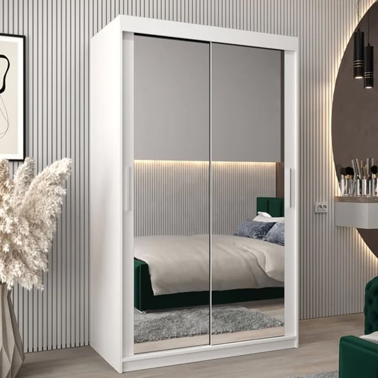 CHOICEWARDROBE Tavira III white mirrored wardrobe with 2 sliding doors