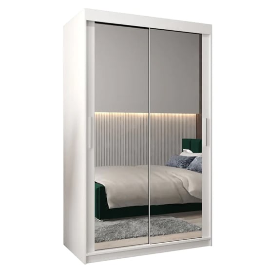 CHOICEWARDROBE Tavira III 120cm white sliding door wardrobe with mirrored doors.
