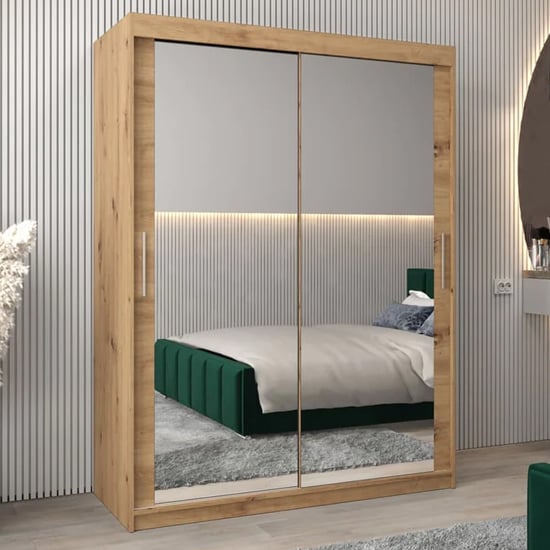 Tavira III Artisan Oak sliding wardrobe 150cm with mirrored doors