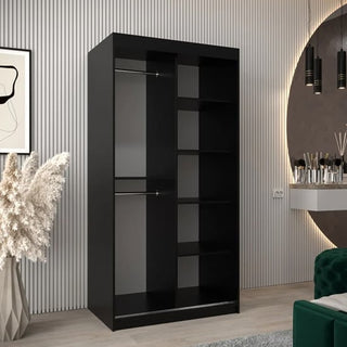 Tavira I Mirrored Wardrobe 2 Sliding Doors 100cm In Black
