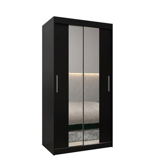 Tavira I Mirrored Wardrobe 2 Sliding Doors 100cm In Black