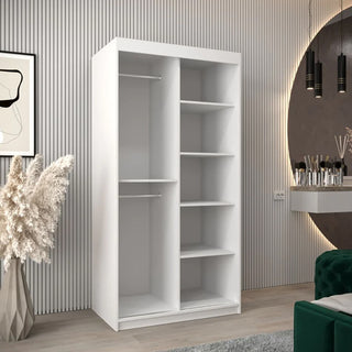 Tavira I Mirrored Wardrobe 2 Sliding Doors 100cm In White