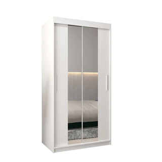 Tavira I Mirrored Wardrobe 2 Sliding Doors 100cm In White