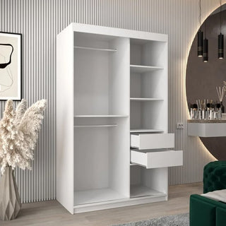 Tavira I Mirrored Wardrobe 2 Sliding Doors 120cm In White