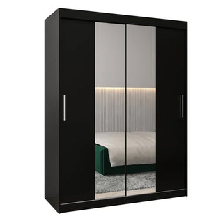 Tavira I Mirrored Wardrobe 2 Sliding Doors 150cm In Black