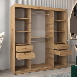 Tavira I Mirrored Wardrobe 2 Sliding Doors 180cm In Artisan Oak