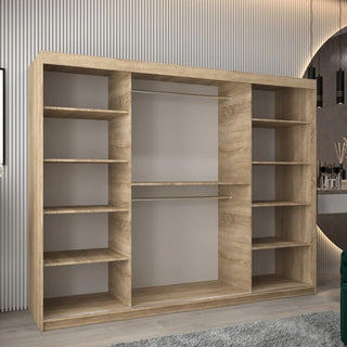 Tavira I Mirrored Wardrobe 3 Sliding Doors 250cm In Sonoma Oak