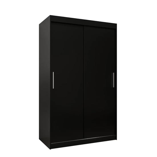 Black Tavira 120cm wardrobe with 2 sliding doors and silver handles