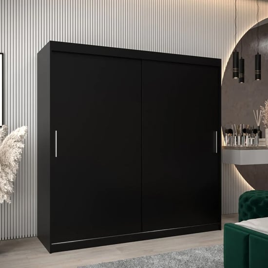 TAVIRA 200cm black wooden sliding door wardrobe