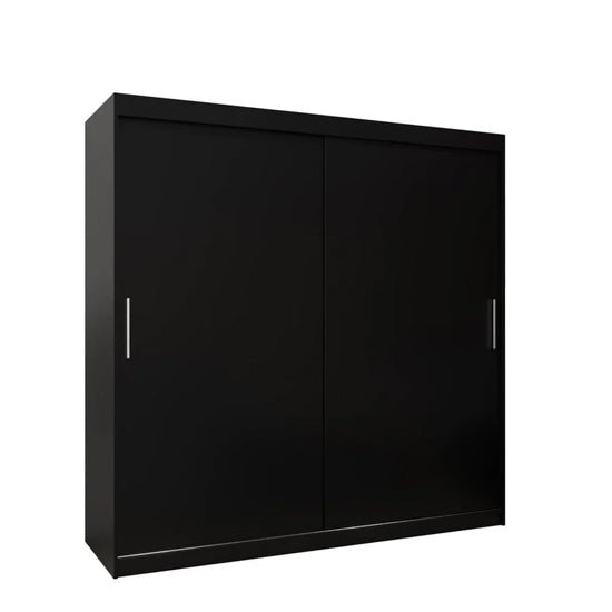 Tavira 200cm black 2 door sliding wardrobe with silver handles