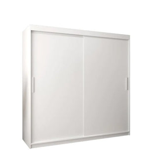 The Tavira Wooden Wardrobe 2 Sliding Doors 200cm in White is a rectangular wardrobe with two sliding doors and recessed handles, displayed against a plain white background.