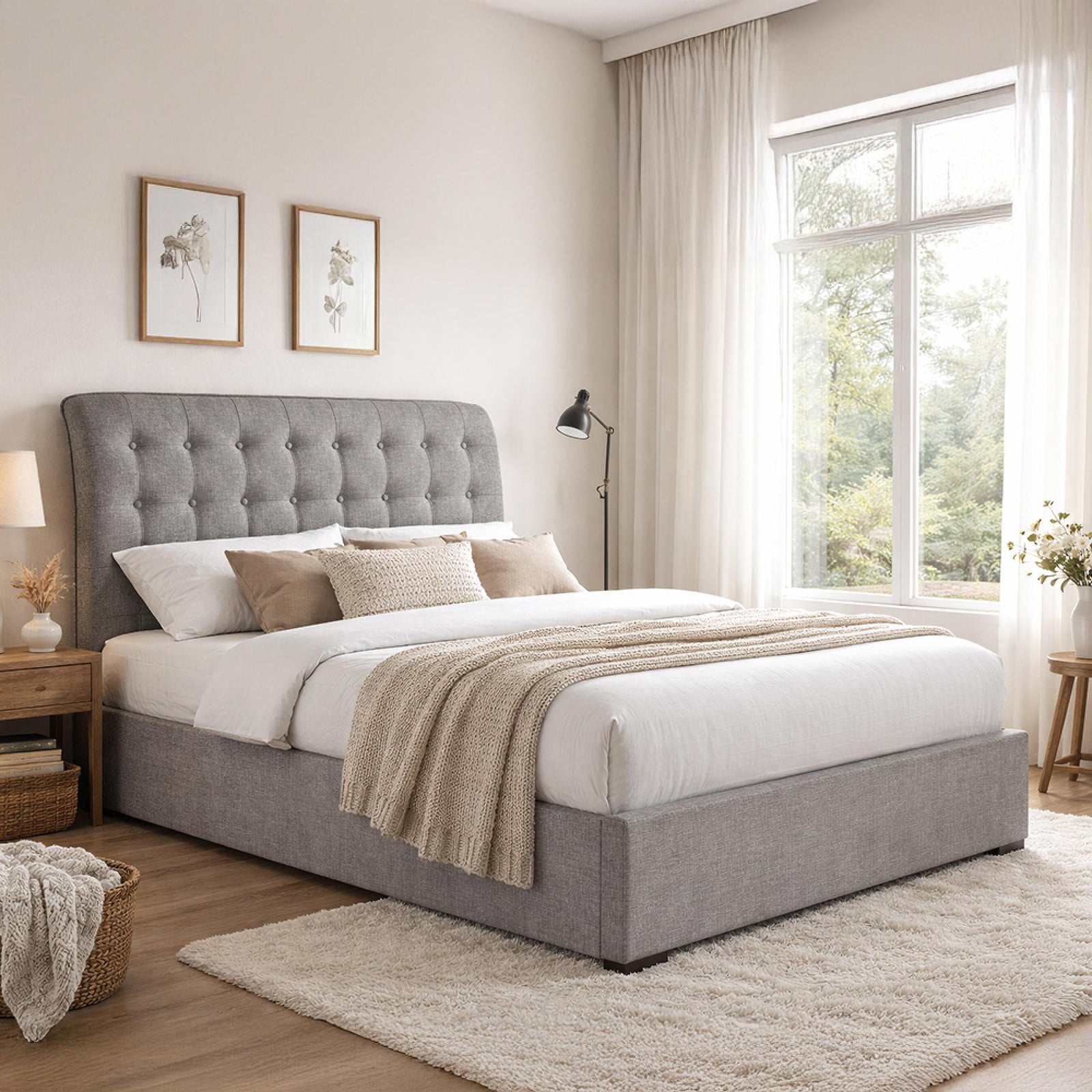 Time Living Hamilton Upholstered Bed – Light Grey