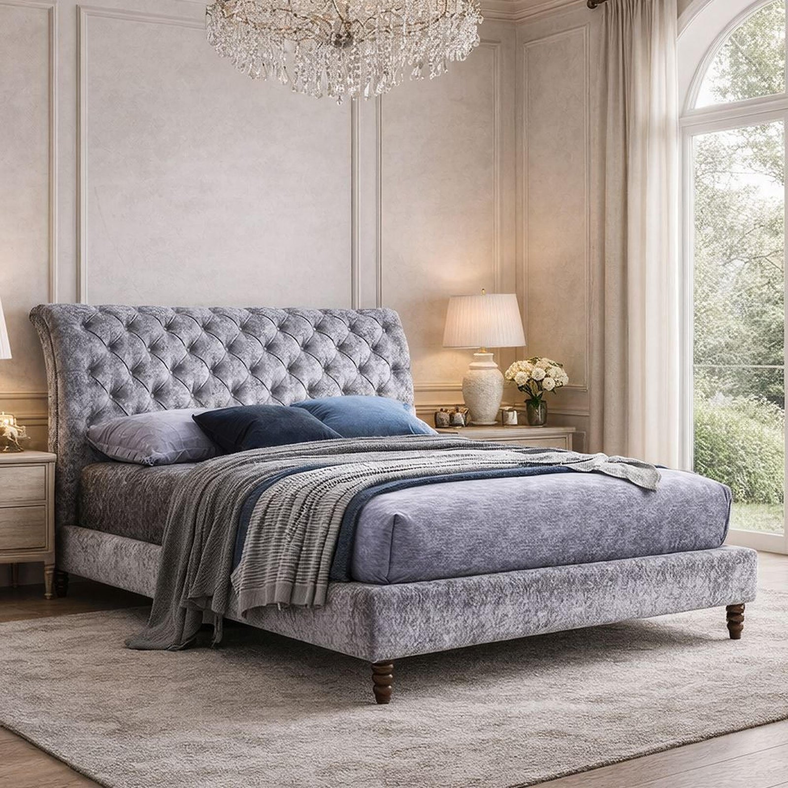 Time Living Venice Crushed Velvet Bed – Grey