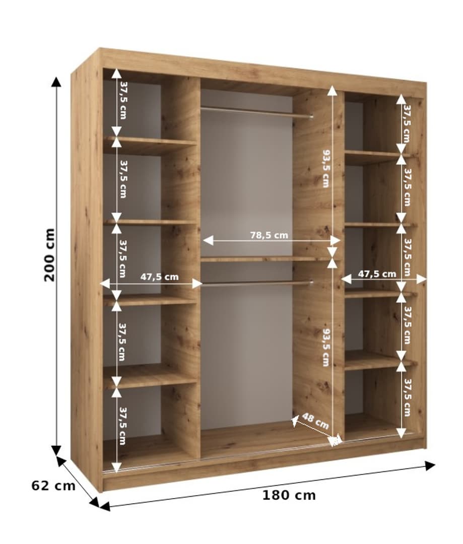 Tokyo III Sliding Door Wardrobe 180cm - Oak Sonoma — view 5