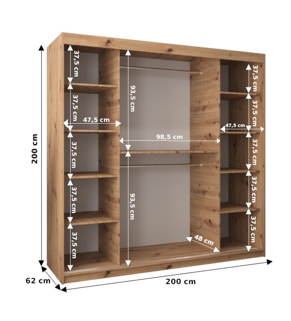 Tokyo III Sliding Door Wardrobe 200cm - Oak Artisan – image 17