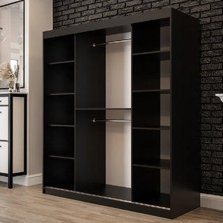 Topeka 2 Mirrored 180cm Wardrobe With 2 Sliding Doors In Dark Oak