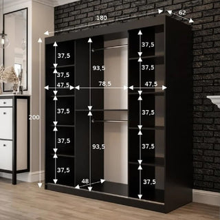 Topeka 2 Mirrored 180cm Wardrobe With 2 Sliding Doors In Dark Oak
