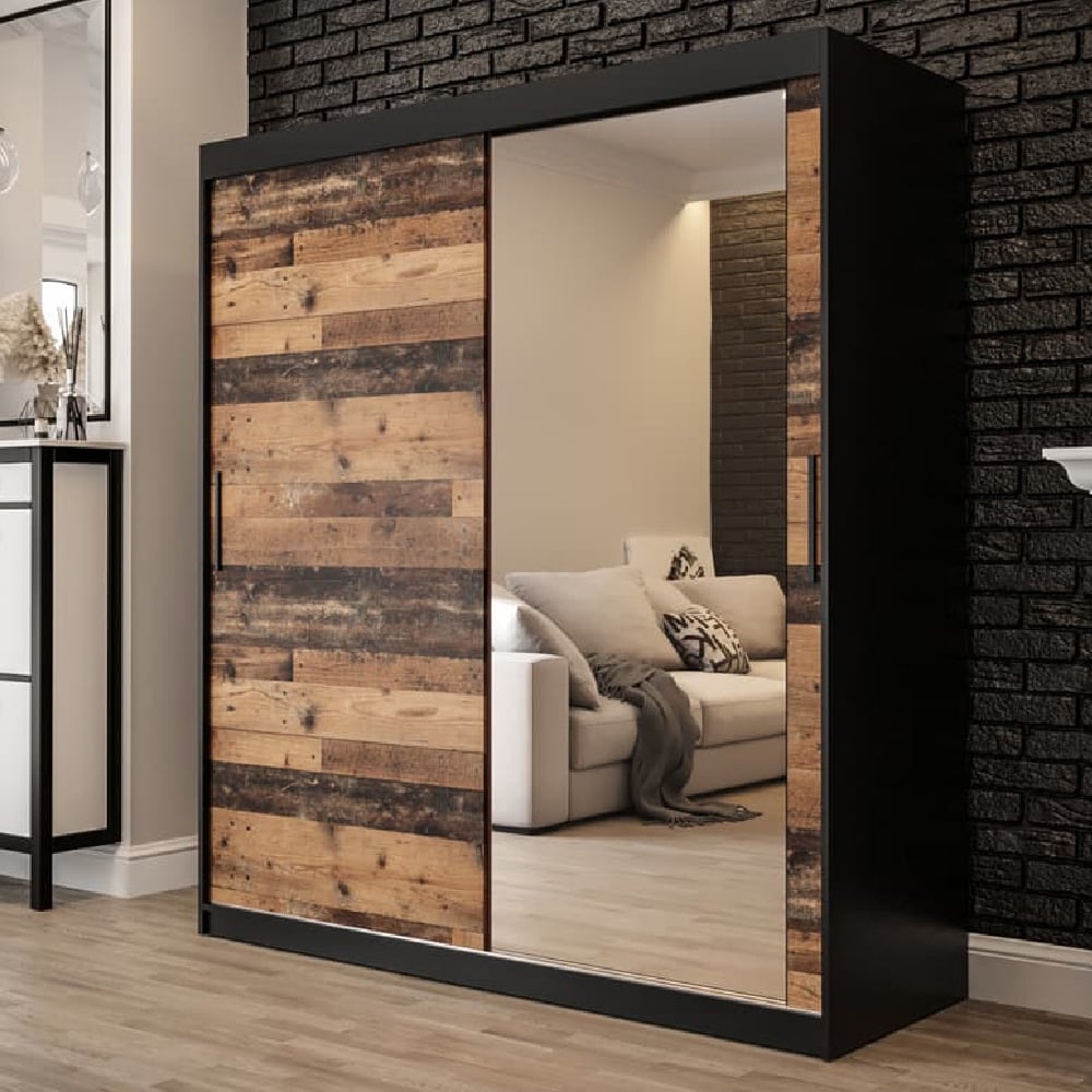 CHOICEWARDROBE Topeka 180cm dark oak sliding door wardrobe with one mirrored door.