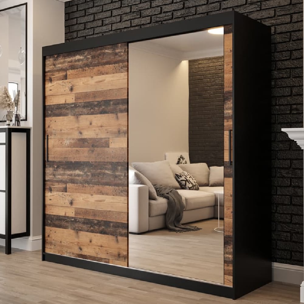 TOPEKA 1 Mirrored 200cm Sliding Wardrobe in Dark Oak