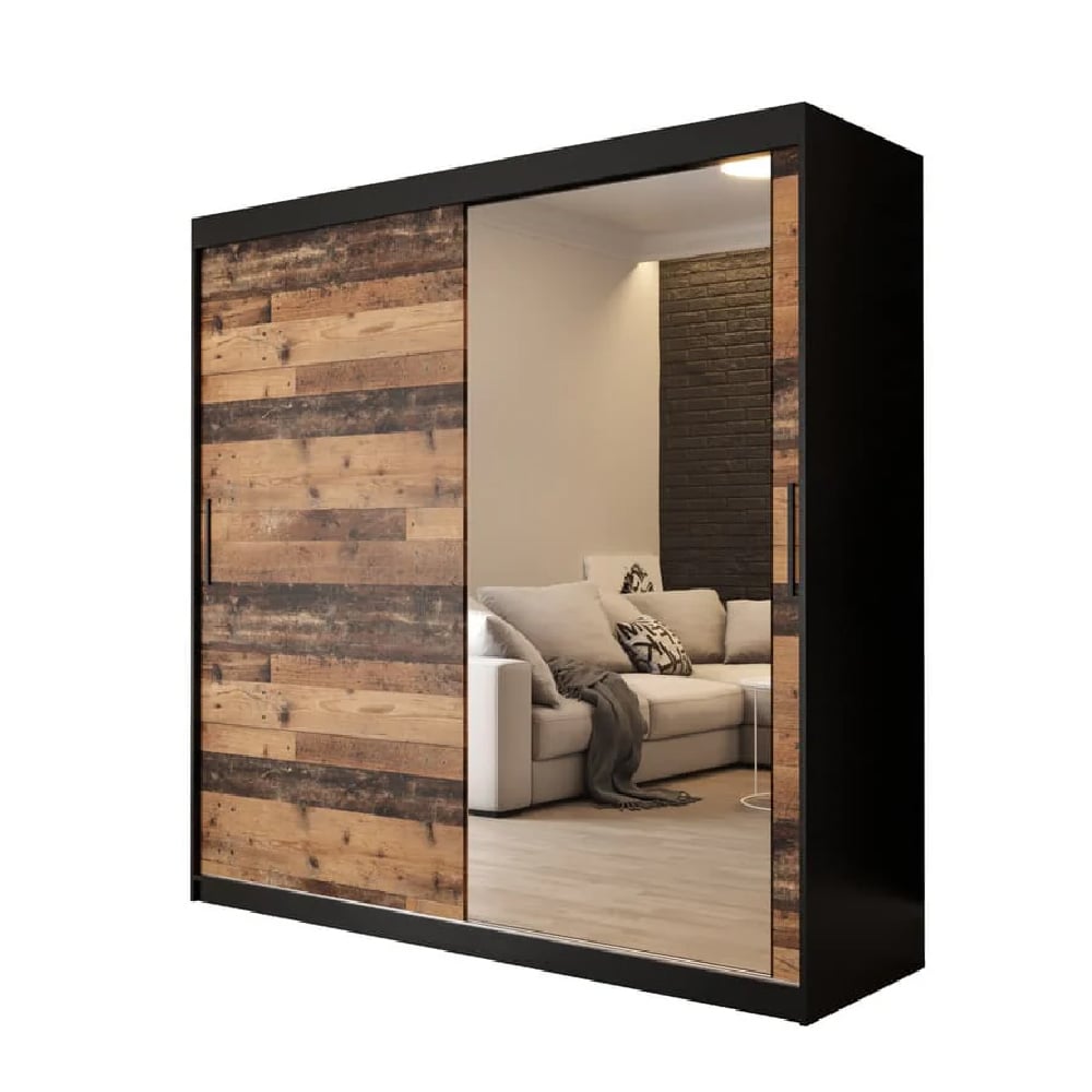 TOPEKA 1 Mirrored 200cm sliding wardrobe in dark oak with one full mirrored door.