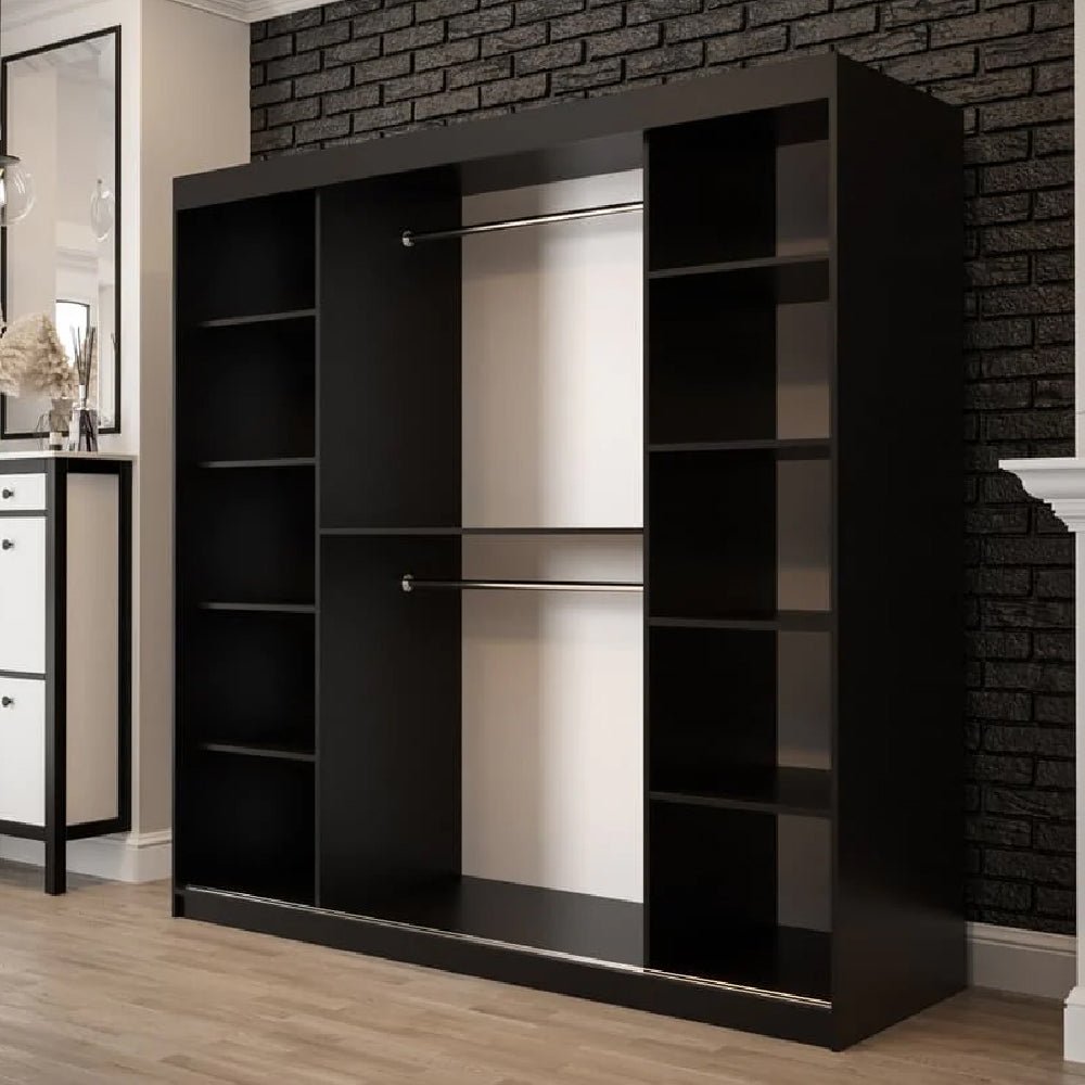 Topeka dark oak 200cm wardrobe with 2 sliding doors, one mirrored