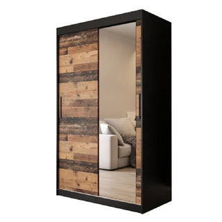 Topeka 1 Mirrored 120cm Wardrobe With 2 Sliding Doors In Dark Oak