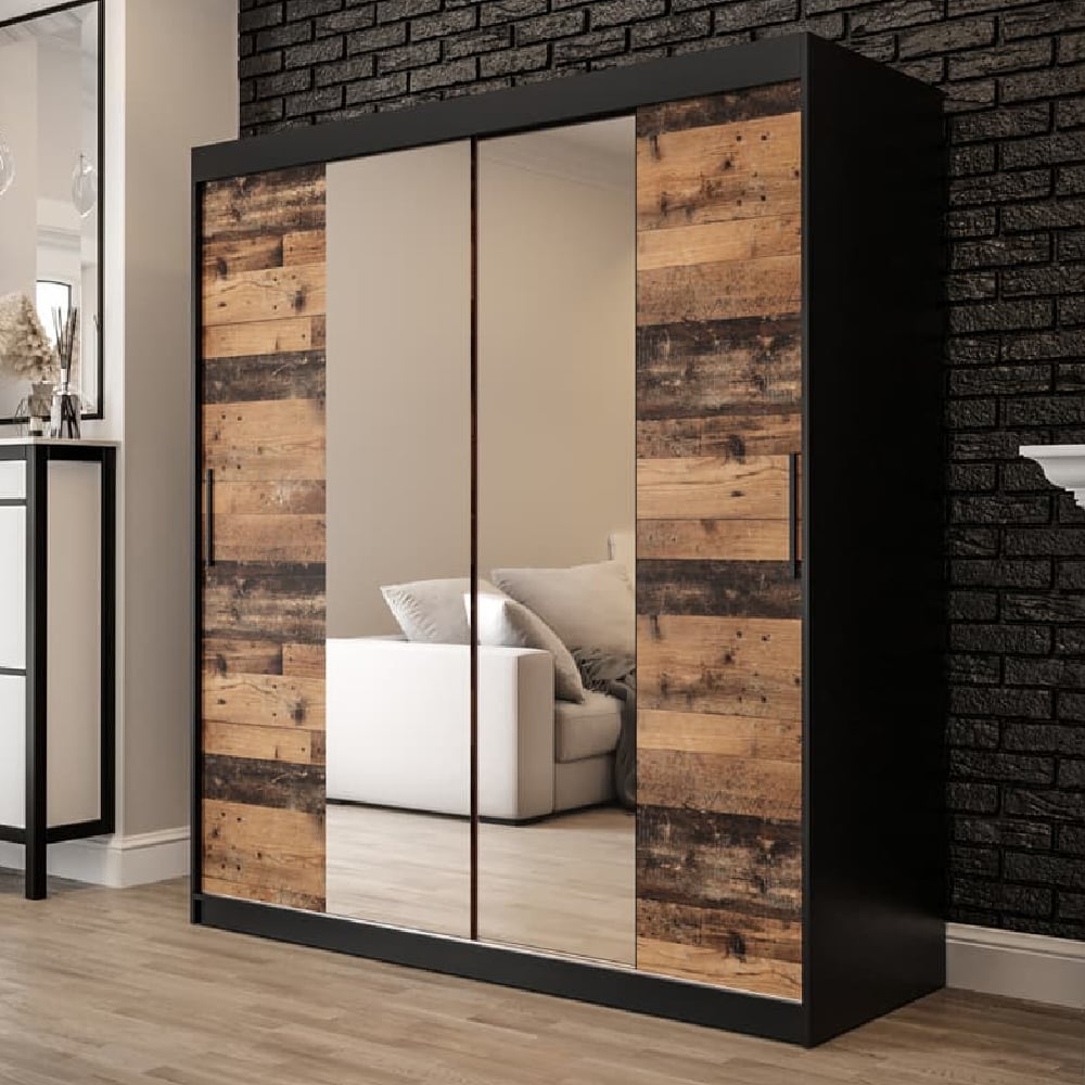 Topeka 2 Mirrored 180cm Dark Oak Sliding Door Wardrobe