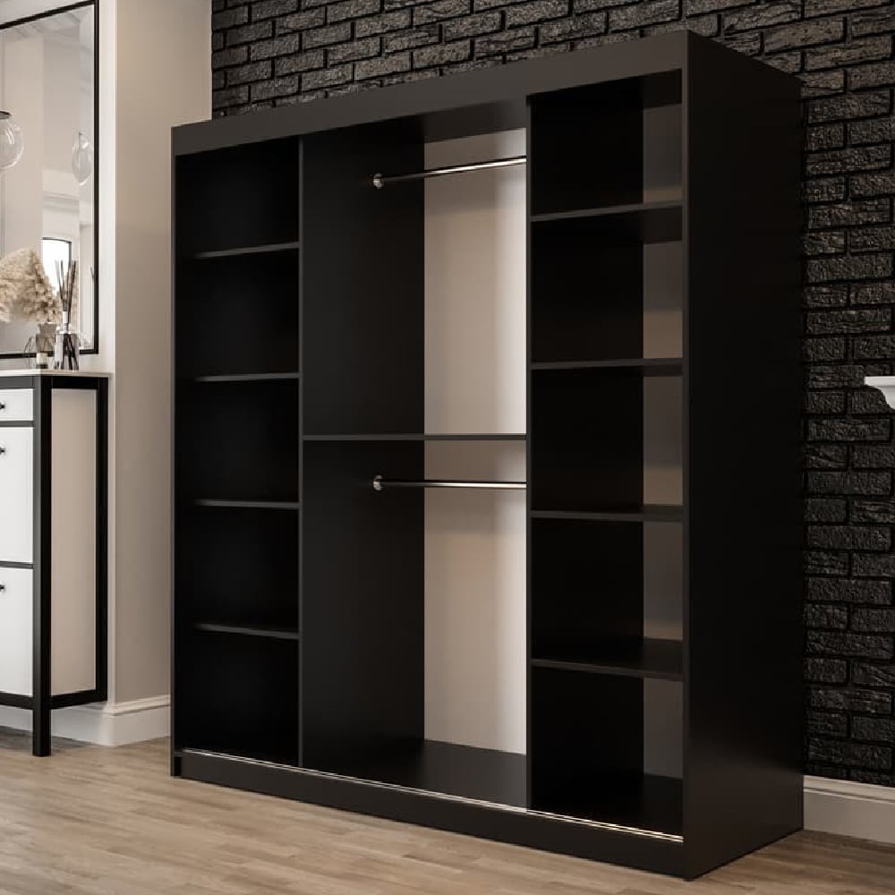 Dark Oak Topeka 2 sliding door wardrobe with mirrored panel and internal shelves