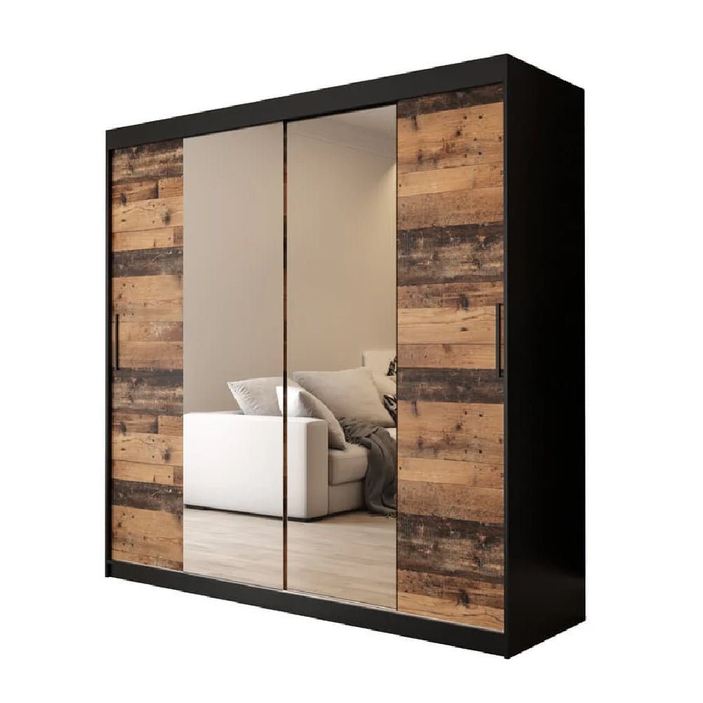 TOPEKA 2 mirrored sliding door wardrobe in dark oak and black finish