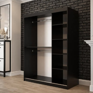 Topeka Wooden 150cm Wardrobe With 2 Sliding Doors In Dark Oak