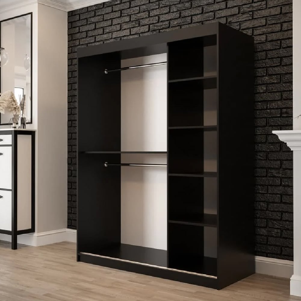 TOPEKA 2-door dark oak sliding wardrobe with hanging rails and shelves