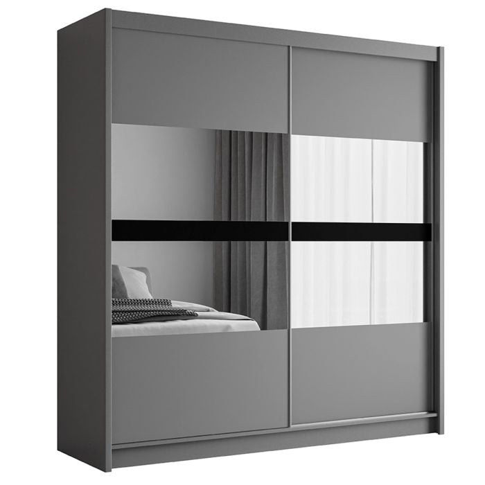 Graphite grey 2-door sliding wardrobe with mirrored panels