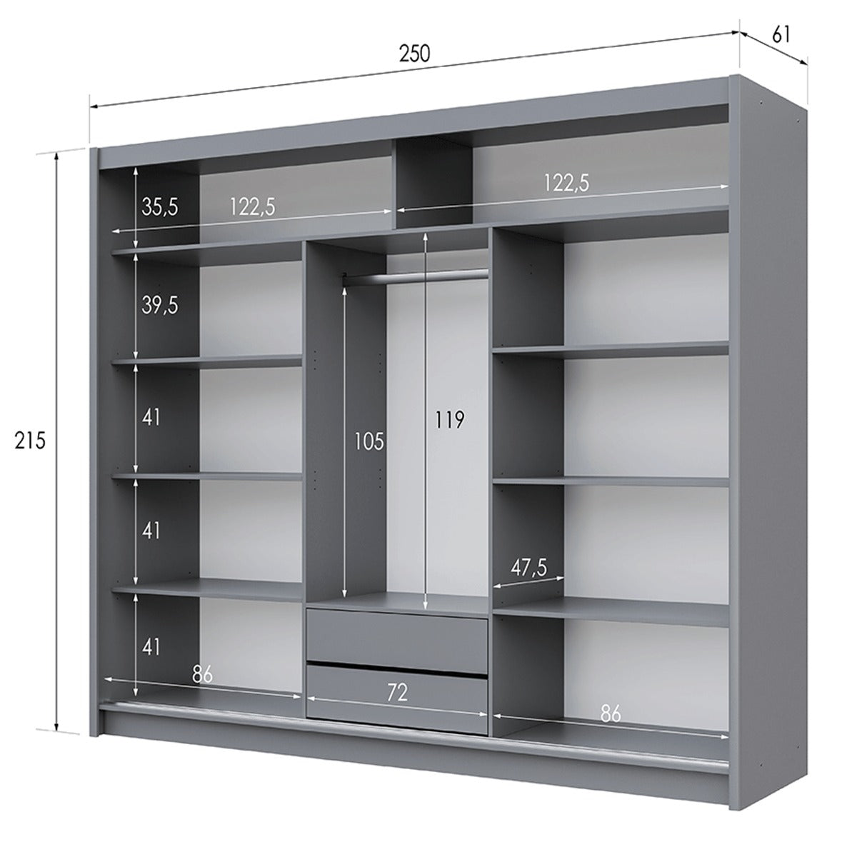 Trafford 250cm wardrobe in Graphite – view 5