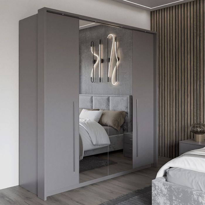 Kirklees 210cm 2-Door Mirrored Sliding Wardrobe in Grey