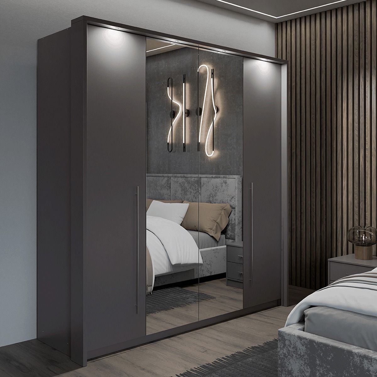 Kirklees 210cm 2-Door Mirrored Sliding Wardrobe in Grey – product detail