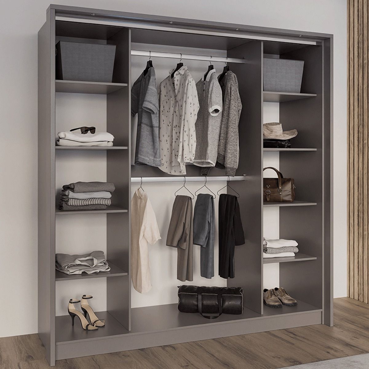 Kirklees 210cm 2-Door Mirrored Sliding Wardrobe in Grey – product detail