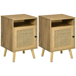 Sienna Rattan Bedside Table Set of 2 with Cupboard and Shelf – Natural