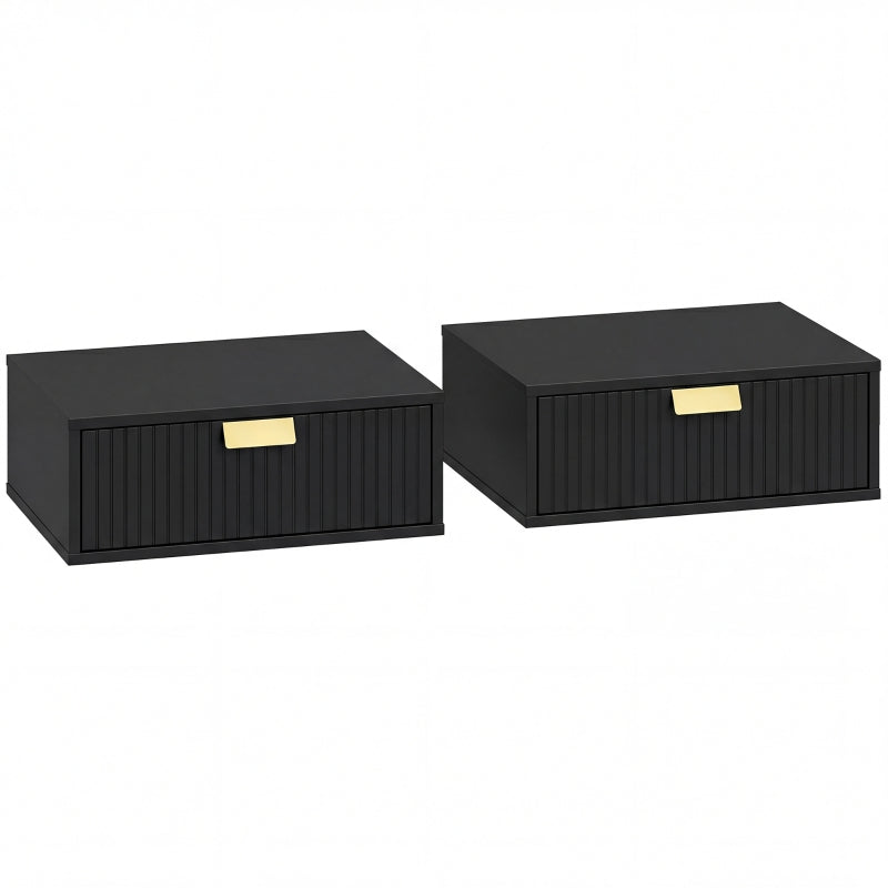 Wave Floating Bedside Tables Set of 2 with Drawer – Black