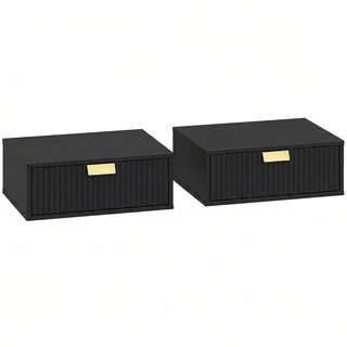 Wave Floating Bedside Tables Set of 2 with Drawer – Black