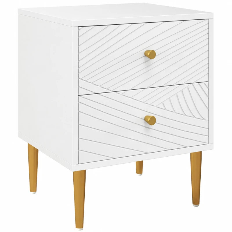 Elodie 2 Drawer Bedside Table with Gold-Tone Legs – White