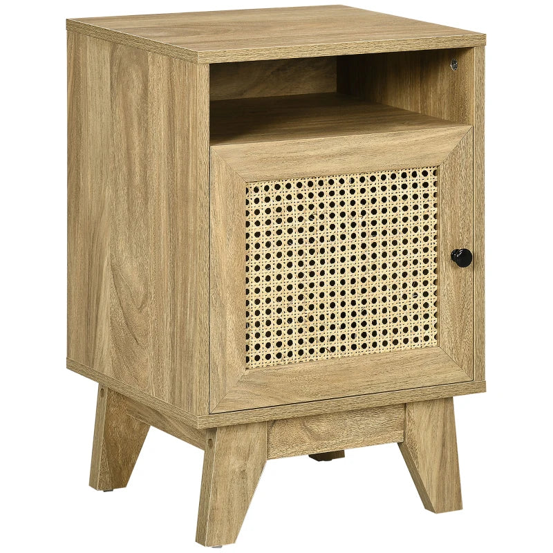 Sienna Narrow Rattan Bedside Table with Cupboard and Shelf – Natural