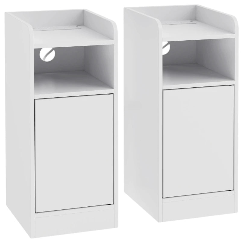 Nova Slim Bedside Tables Set of 2 with Charging Station – White