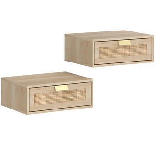 Marlow Floating Rattan Bedside Tables Set of 2 – Oak