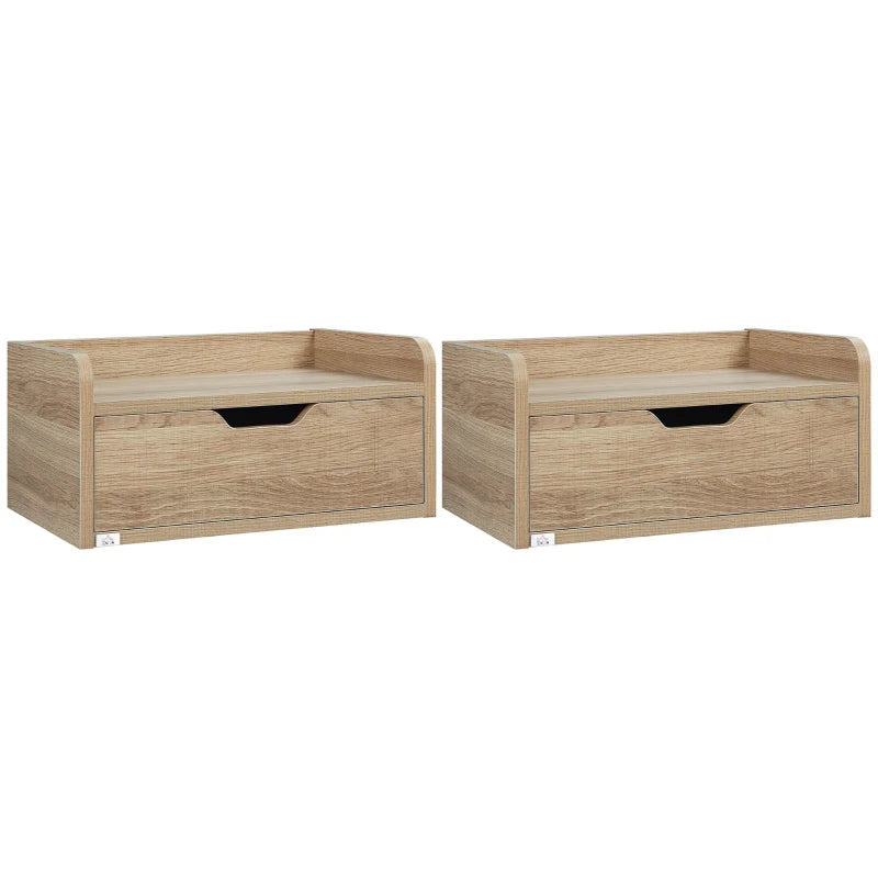 Haven Floating Bedside Tables Set of 2 with Drawer – Natural