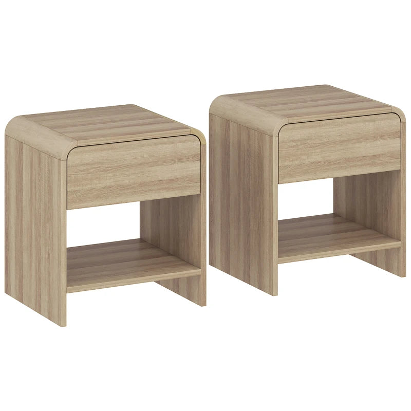 Rowan Rounded Bedside Tables Set of 2 with Drawer – Natural