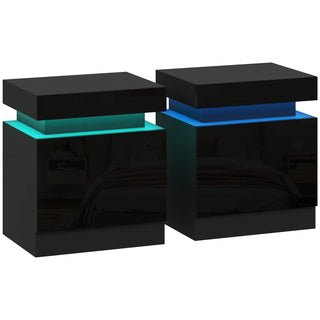Nova High Gloss LED Bedside Tables Set of 2 with 2 Drawers – Black