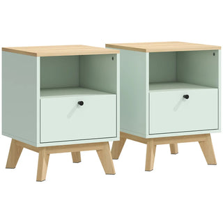Sage Bedside Tables Set of 2 with Drawer and Shelf – Light Green