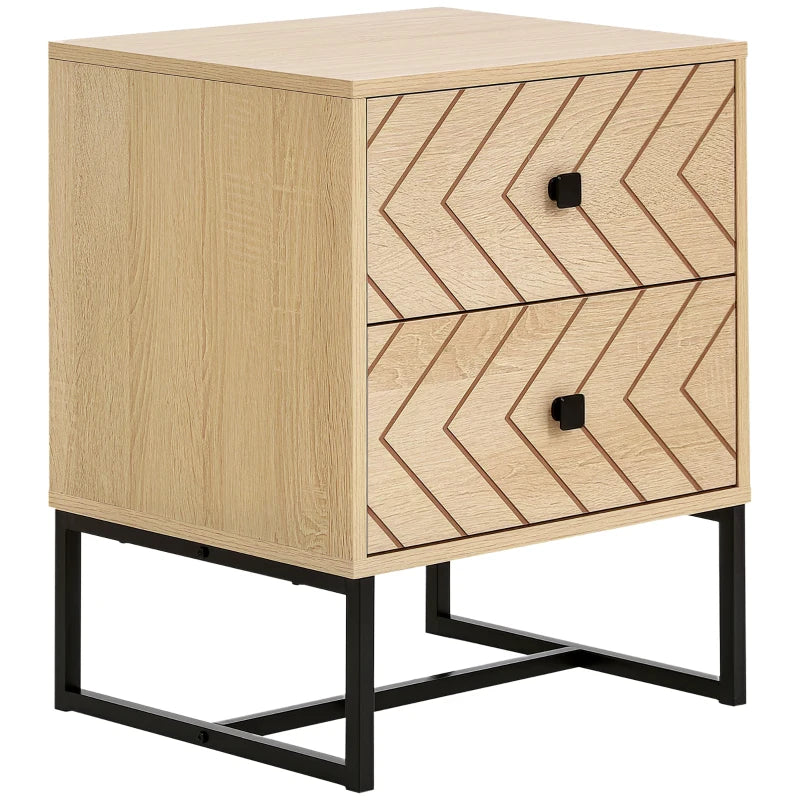 Chevron 2 Drawer Bedside Table with Metal Handles – Natural