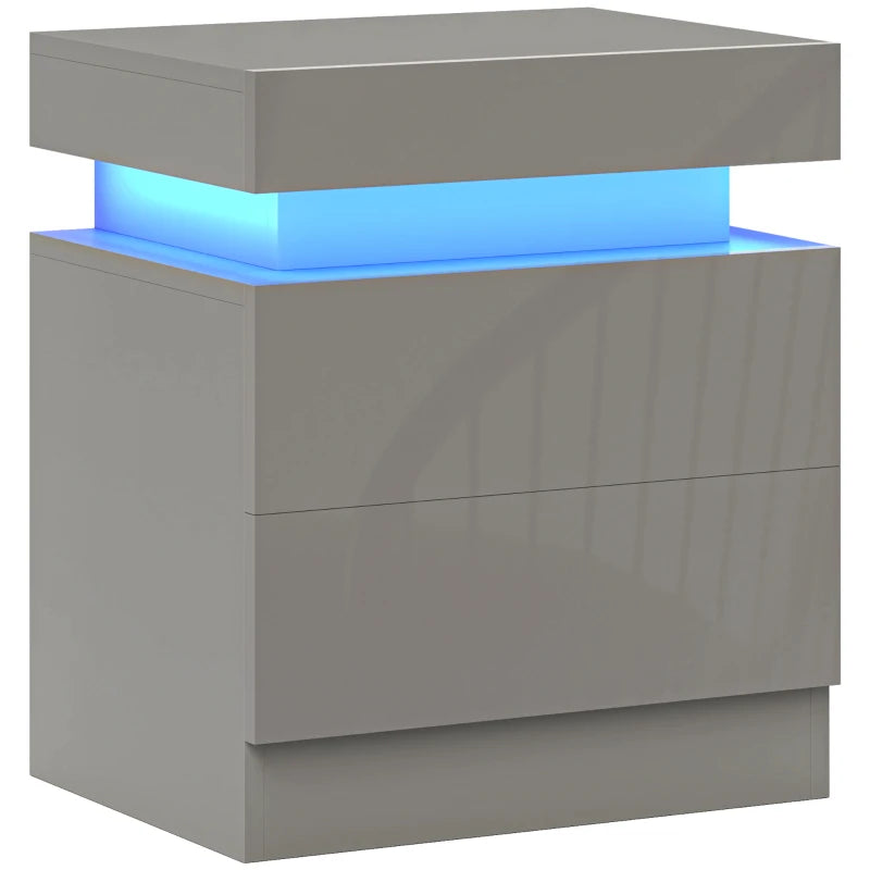Nova High Gloss LED Bedside Table with 2 Drawers – Grey