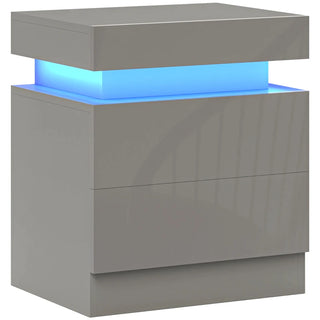 Nova High Gloss LED Bedside Table with 2 Drawers – Grey